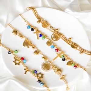 Bracelet en acier inoxydable plaqué or avec pendentifs cœur et arbre, chaîne à maillons en acier inoxydable - Product Image 2