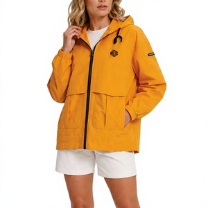 Chaqueta cortavientos impermeable con capucha naranja para mujer, a la moda, al por mayor, ligera, informal, con cremallera, para hombre. - Product Image 1
