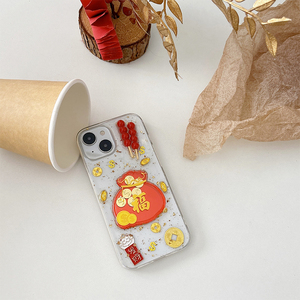 <span class=keywords><strong>Coque</strong></span> de téléphone portable coréenne en silicone avec paillettes, motif de bonbons de prune confits, lingot d'or, pièce de monnaie, sac porte-bonheur, pochette <span class=keywords><strong>rouge</strong></span> pour <span class=keywords><strong>iPhone</strong></span> 14 16 Pro Max 15 17 - Product Image 4