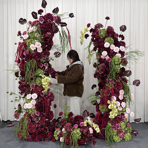 Realistic Silk Handmade Burgundy and Green Floral <b>Arch</b> <b>Decoration</b> Set for Wedding Background Props - Product Image 2