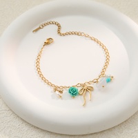 Koleksi Pantai Trendy Gelang Pesona Hewan Laut Bintang Laut Berhias Manik-manik Turquoise Anti Air dari Baja Tahan Karat untuk Liburan di Laut