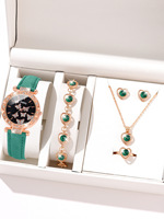 Ensemble de 5 montres pour femmes, comprenant une bague, un collier, des boucles d'oreilles, une montre décontractée pour femmes, un bracelet, boîte offerte, vente en gros
