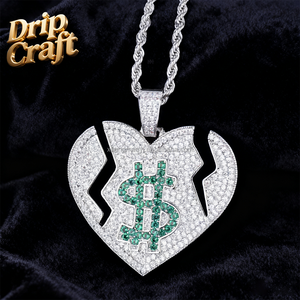 Hip-hop Corazón roto Signo de dólar Amor Colgante Oro real Galvanizado Joyería de moda Aunque desconsolado, pero todavía amo el dinero - Product Image 6