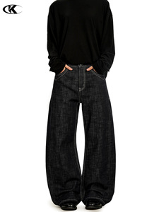 <span class=keywords><strong>Jeans</strong></span> d'hiver en denim brut bleu foncé de style américain 11KN pour hommes et femmes, coupe ample <span class=keywords><strong>vintage</strong></span>, polyvalent, jambe large, droit, décontracté - Product Image 2