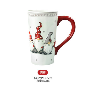 Kerst Hoge Keramische Beker Grote Capaciteit Home Reliëf Mok Schattig En Trendy Voor Melkwater Of Thee In Kantoor - Product Image 6