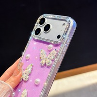 Coque de téléphone transparente avec paillettes de diamant, brillant, dos transparent, perle, papillon, pour iPhone 17 Pro Max 17 Air 16 15 14 13