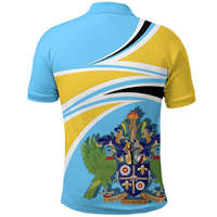 Saint Lucia Grafik Papagei Polo Shirt mit Stammes muster und minimalist ischen blau schwarz Design Großhandel Nizza Polo Shirt für Männer