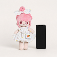 Boneka Plush Rambut Pink Custom Mata Bintang Gaun Renda Figur Isi Dakron Gaya Anime Kawaii Mainan Koleksi