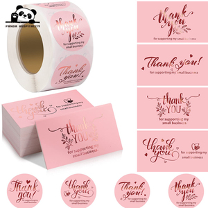 Obrigado por Apoiar Meu Pequeno Negócio: Conjunto de Cartões e Adesivos - Folha Dourada Rosa para Inserção em Embalagens de Lojas de Varejo - Product Image 1