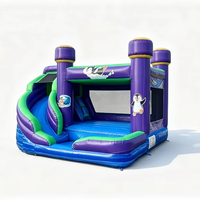 Trampoline gonflable sur le thème des pingouins avec toboggan - Château gonflable commercial adapté à la location pour les fêtes d'enfants