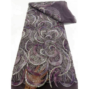 Tissu de dentelle africaine perlée Luxe écologique Motif floral Mariages Textiles de maison Filet nigérian Accessoires de mariée brodés - Product Image 1