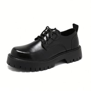 Chaussures en cuir blanc pour hommes, chaussures à semelles épaisses avec talons surélevés, style rétro, grande taille pour hommes, chaussures formelles à bout rond - Product Image 3