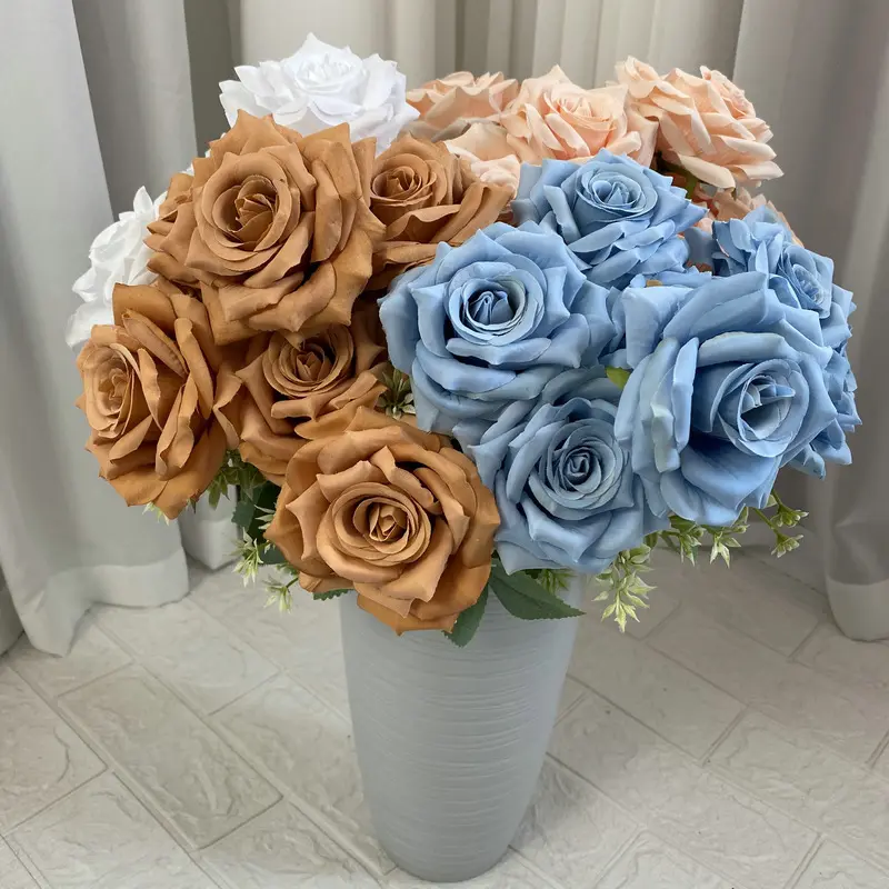 QYY-01 usine vente vraie touche faux Rose soie fleur réaliste Bouquet artificiel Rose Bouquet pour la maison mariage fête décor