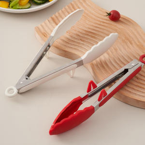 Pinces alimentaires en silicone, outils de cuisine en acier inoxydable, réutilisables pour griller, frire, manipuler les steaks, rouge, 12 pouces - Product Image 2