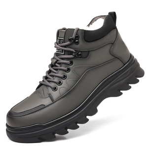 High Top Cotton Shoes Men Winter Fleece Lined Thick Sole Non Slip Warm <b>Wool</b> Leather Snow Boots Black Gray Size 38 44 - Product Image 5