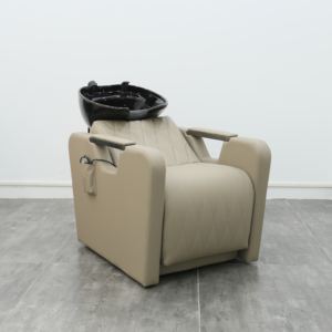 Friseurstuhl im japanischen Stil aus schwarzem PU-Leder mit weißem Waschbecken, <span class=keywords><strong>Massage</strong></span>- und Haarwaschstuhl für Friseursalons - Product Image 2