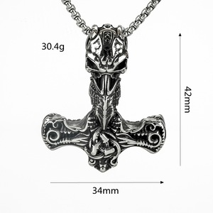 Men's Stainless Steel Viking Thor Hammer Pendant Necklace Retro <b>Cross</b> Design Asymmetry Geometric Jewelry For Clothing Matching - Product Image 5