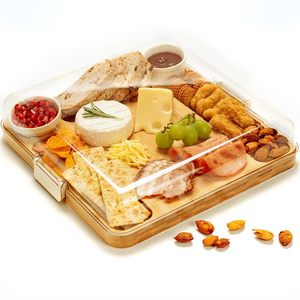 Plateau à fromage en bambou, plateau à collation en bois avec compartiments, plateau de service multifonctionnel pour le pain, les fruits et le fromage - Product Image 1