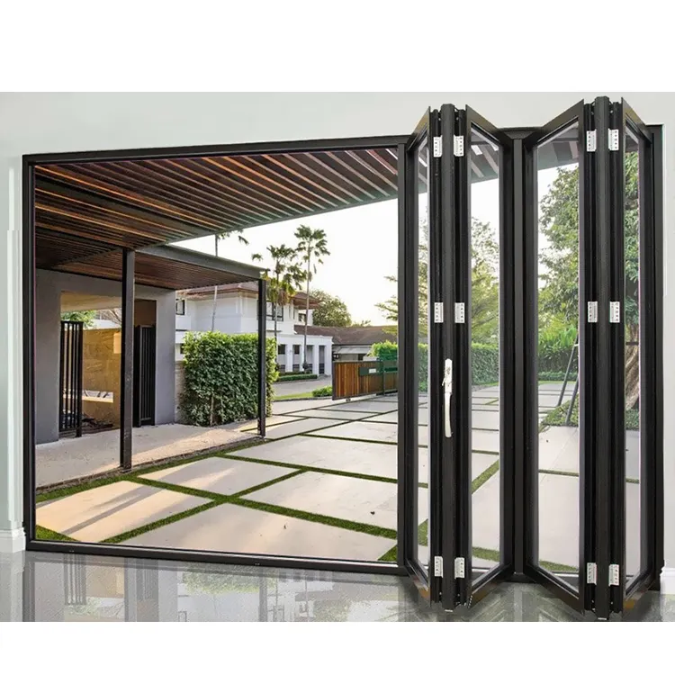 Son tasarım dış akordeon alüminyum çift cam akordeon alüminyum katlanır kapı Bifold veranda kapılar