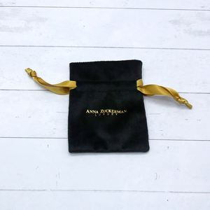 Small Black Velvet <b>Drawstring</b> Jewelry <b>Pouch</b> Luxury Custom Gift Packing <b>Pouches</b> - Product Image 2