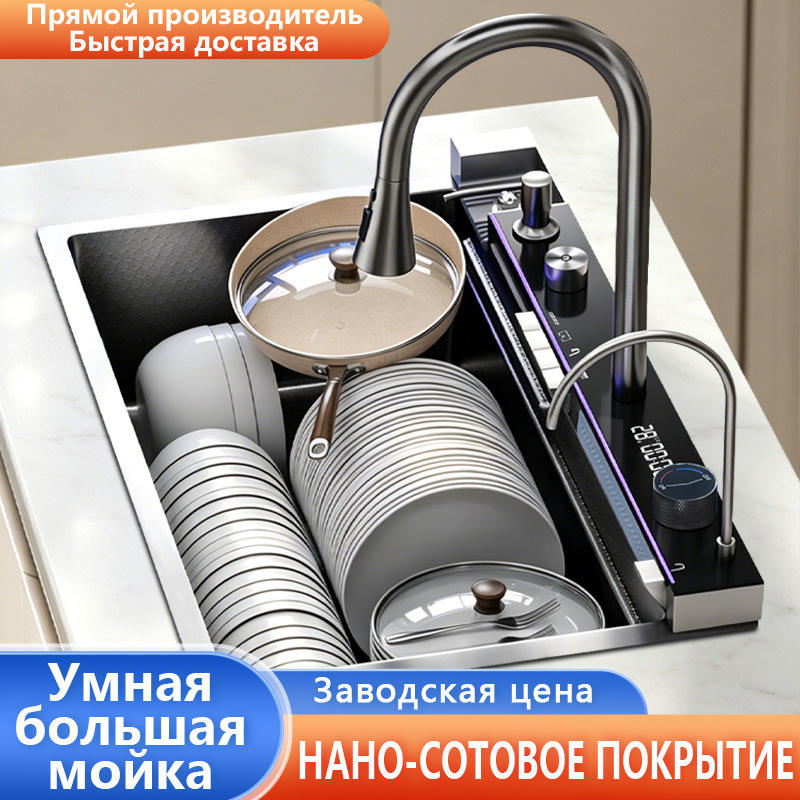 Waterfall Fixture Display Hongying Brushed Stainless Steel Waterfall Kitchen Sink Single Bowl ...
