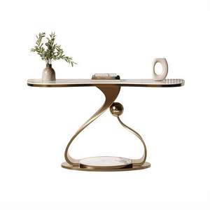 Modern <strong>Gold</strong> <strong>Console</strong> <strong>Table</strong> Marble Surface Unique Curved Base Fashionable Entry <strong>Table</strong> for US Homeowners - Product Image 5