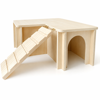 Maisonnette en bois en forme de L pour petits animaux avec rampe et entrées cintrées pour cochon d'Inde, lapin, hamster – Abri multi-chambres en contreplaqué naturel