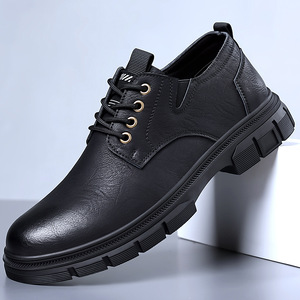 Zapatos Casuales de Cuero para Hombre, Punta Redonda, Cordones, Suela de Goma, Cómodos para Conducir en Todas las Estaciones - Product Image 1