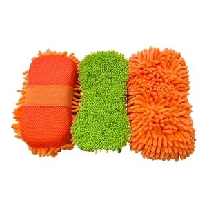 优质超细纤维洗车手套柔软绿色手套，吸收增强，由雪尼尔材料制成