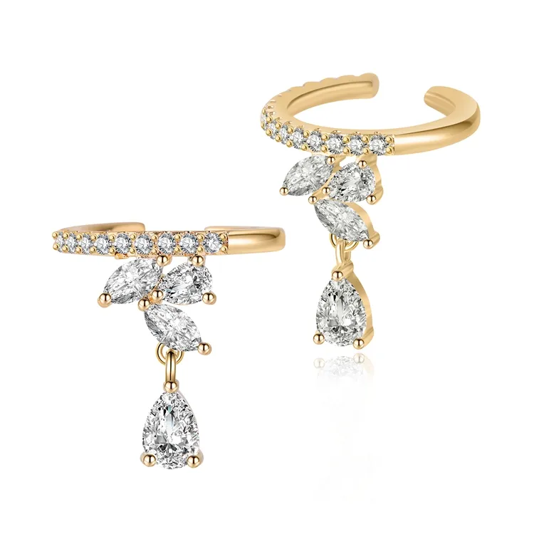 NUORO Delicate Women Girls Jewelry Non-Piercing 14K Gold Plated Sparkling Crystal Zircon Diamond Clip on Cartilage Cuff Earrings