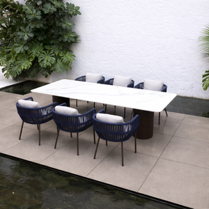 Wetterbeständiges Aluminium Outdoor-Esszimmer-Set mit Seilgeflecht-Armlehnstühlen, OEM Maßgefertigte Hotel-Terrassenmöbel ZYC0065, Moderne Outdoor-Esszimmergarnitur - Product Image 3