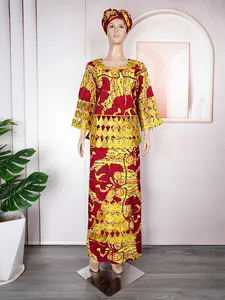 Африканские традиционные платья Анкара для женщин топ и юбка с шарфом H & D элегантная Хлопковая женская одежда африканская одежда обслуживание OEM