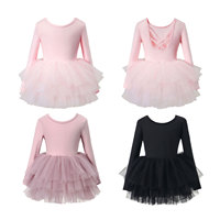 L005 Justaucorps de ballet à manches longues pour filles, jupe en tulle rose, robe de gymnastique et de danse pour enfants, tenue de performance sur scène