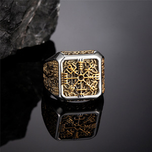 Bague pour homme avec runes vikings nordiques, or et argent, motif arbre, bijoux vintage tendance, cadeau - Product Image 3
