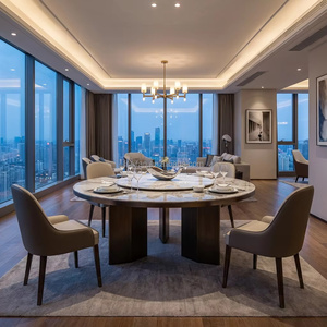 Table à manger ronde moderne de luxe en pierre frittée avec piétement en acier inoxydable bronze pour <span class=keywords><strong>villa</strong></span>, hôtel et usage intérieur/extérieur - Product Image 2
