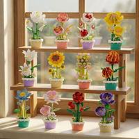 Puzzle de construction de fleurs éternelles (Tournesol, Rose) en forme de plante succulente en pot, jouet DIY à assembler, 40 pièces en ABS, unisexe, Saint-Valentin