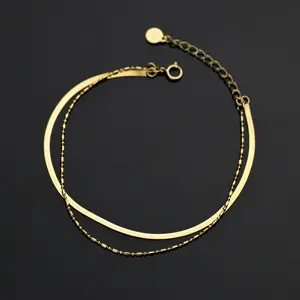 Dropshipping Silver Jewelry 925 Sterling Silver Bracelets Plain Double Layers Beads And Flat Gold Plated Chain Bracelets Women