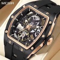 Montre automatique MEGIR 2242 pour homme, bracelet en silicone noir, étanche, lumineuse, sport, mécanique.