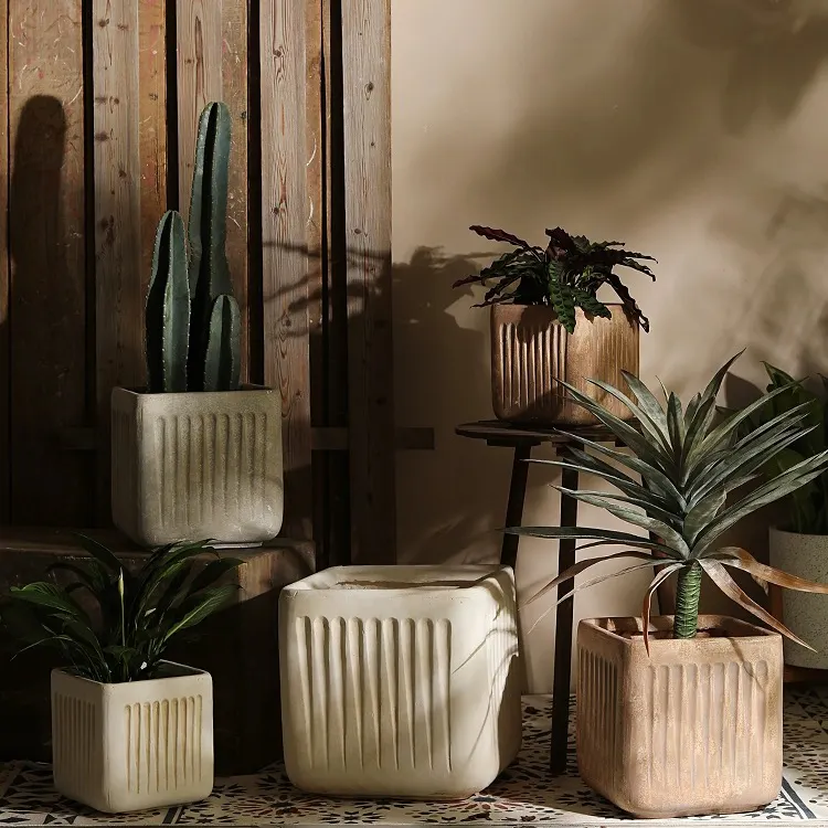 Vasos quadrados para plantas, vasos grandes de fibra de vidro para decoração doméstica, vasos e plantadores para jardim, direto da fábrica