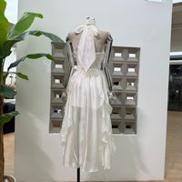 Robe longue décontractée sans manches pour femme, style trapèze, lavable, avec broderie papillon et dos nu