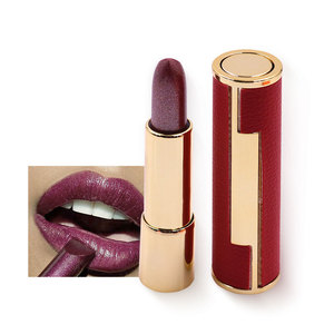 Custom Logo <strong>Luxury</strong> Leather Press-on Lipstick Metallic Pearl Shimmer Lip Stick Long-Lasting for Daily Party <strong>Makeup</strong> - Product Image 1
