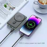 Pengisi Daya Nirkabel Magnetik Kapasitas Besar 10000mAh, Power Bank Portabel, Pengisian Nirkabel Maksimal 15W untuk Gym, Belanja & Kegiatan Sehari-hari