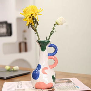 Serie dipinta vaso in ceramica creativo blocco di colore contenitore decorativo fiore per soggiorno e casa per le disposizioni arredamento di nicchia - Product Image 1