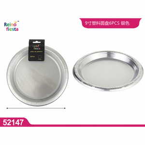 Lot de 6 Assiettes en Plastique Argentées de 9 Pouces, Vaisselle Jetable pour Événements, Mariages, Fêtes, Restaurants – Marque Peiyong - Product Image 1