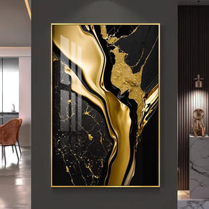 2025 Neues Design Abstrakte Rahmen-Wanddekoration Fabrik-Bestseller Großhandel 5D-Gedruckte Schwarz-Gold Kristallporzellan-Malerei - Product Image 6