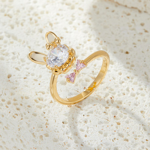 My Muyu Bow Bunny Open <b>Ring</b> Gold Tone Crystal Animal Theme Index <b>Finger</b> <b>Ring</b> Gift Jewelry - Product Image 1