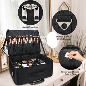 Relavel Trousse de maquillage roulante, organisateur cosmétique à 3 couches, <span class=keywords><strong>maquilleur</strong></span> <span class=keywords><strong>coiffeur</strong></span> avec roues universelles détachables - Product Image 5
