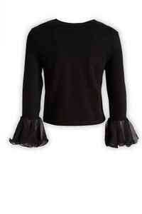 Marque de luxe style de vie contemporain rotation Birger Christensen haut à volants noir haut à coupe courte - Product Image 2