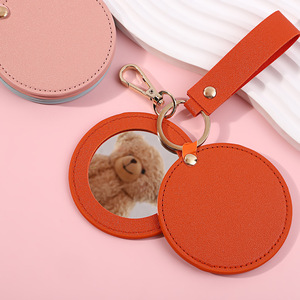 PU da nhỏ trang điểm gương kim loại Keychain tùy chỉnh trang trí nội thất món quà lưu niệm gương Túi trang điểm gương keyrings - Product Image 1
