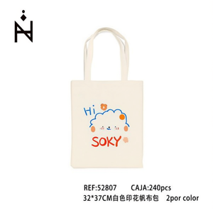 Borsa in tessuto stampato bianco 32x37 cm con simpatico design a cartoni animati per l'uso quotidiano - Product Image 3